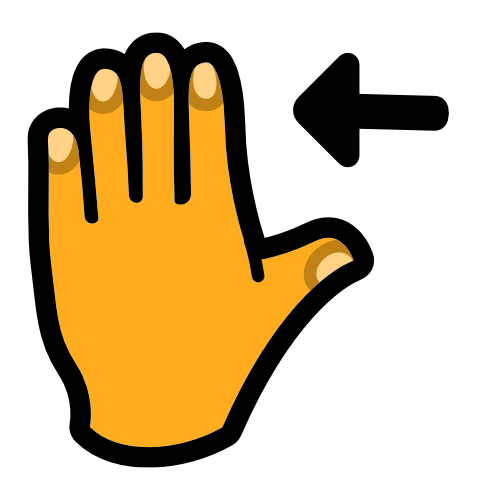 A yellow hand making an 'l' shape, with a small blaack arrow pointing to the left.